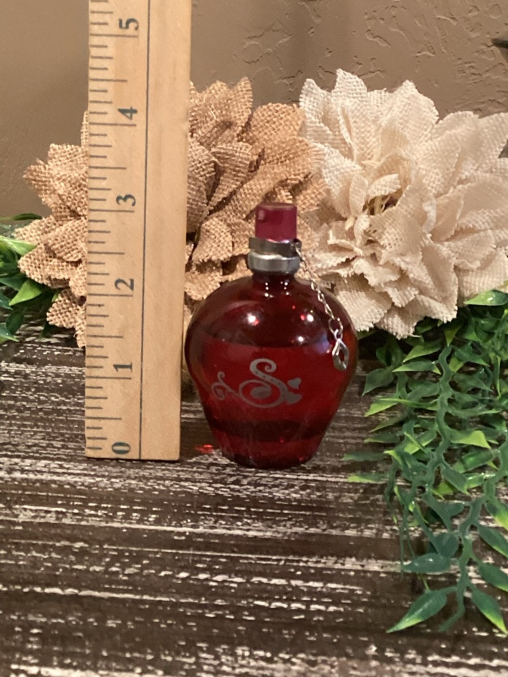 Red Glass Decorative Bottle Vase with Silver Collar
